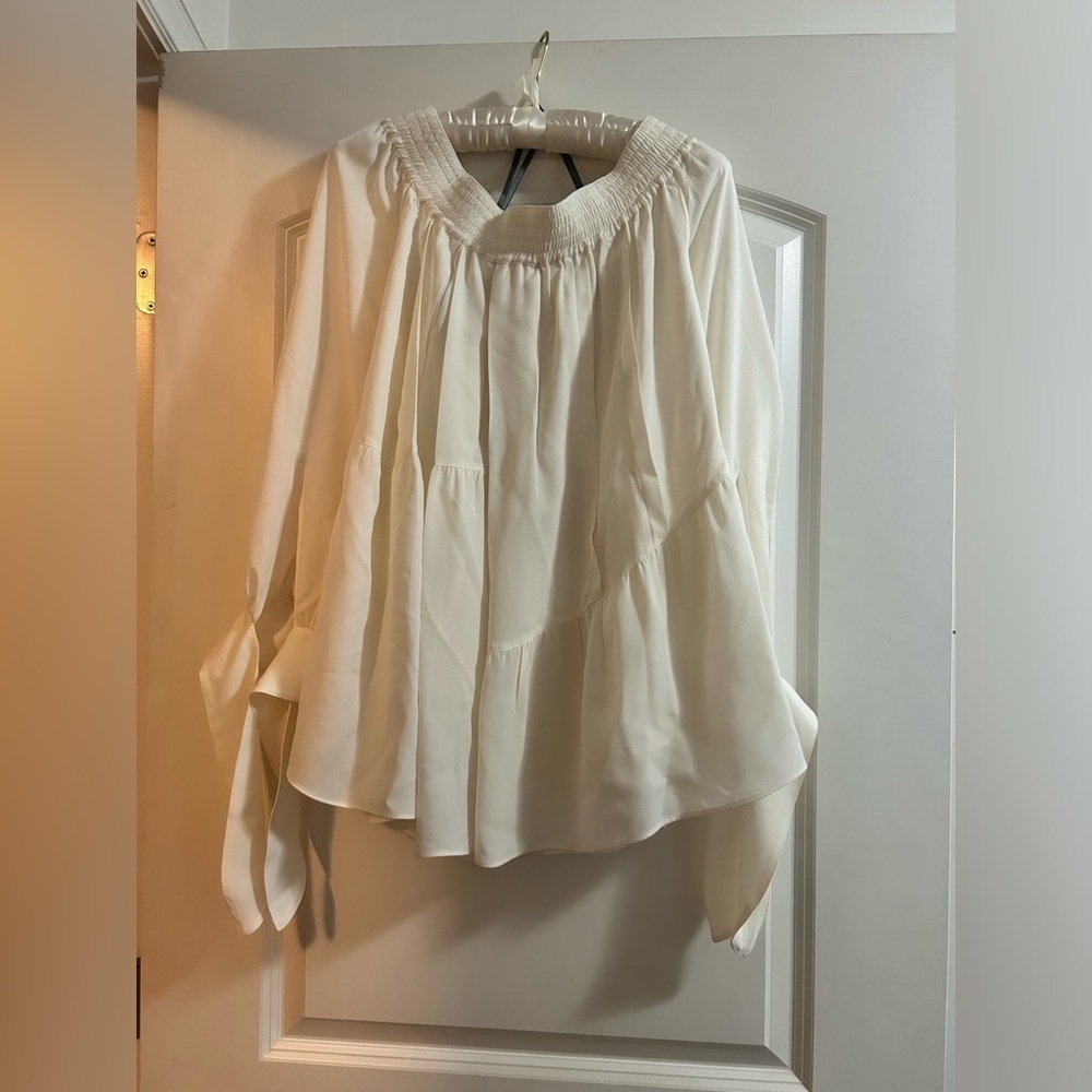 Derek Lam Silk Shirred Off-The-Shoulder Blouse - Picture 2 of 9